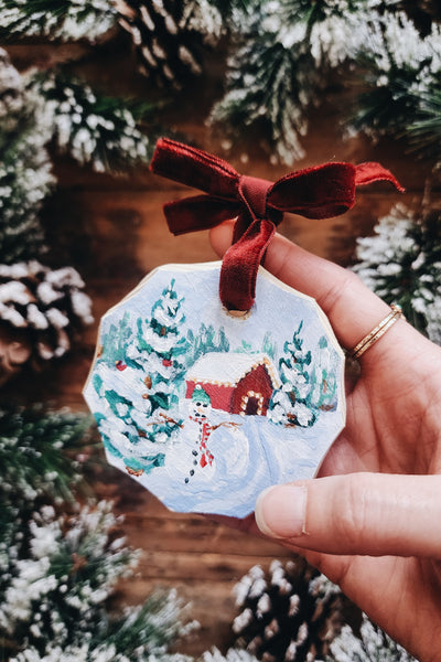 READY TO SHIP AUCTION | Hand Painted Wooden Snowman Ornament