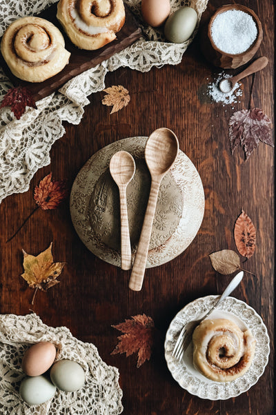 READY TO SHIP AUCTION | Set of 2 Small Serving Spoons, Fancy Maple